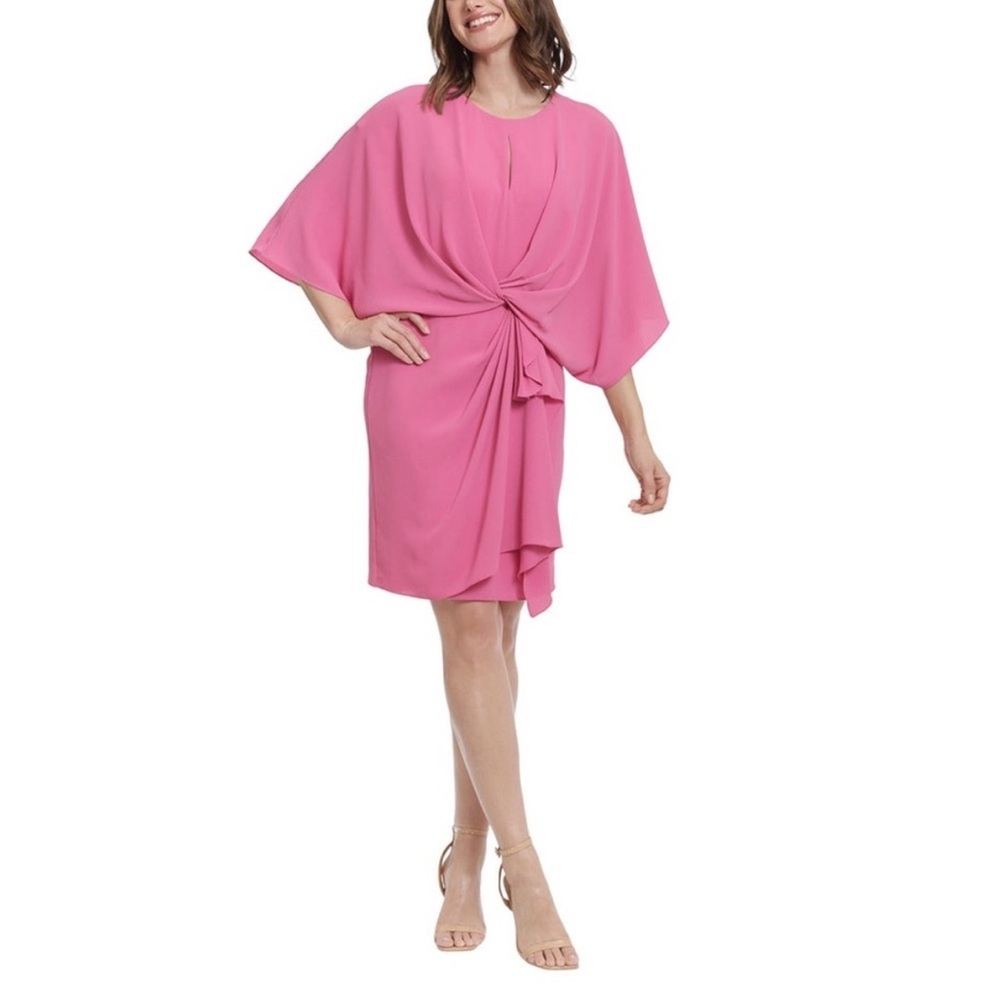 London Times Celeste Draped Cape Sleeve Dress Rose Pink Size 8 NWT | Elegant